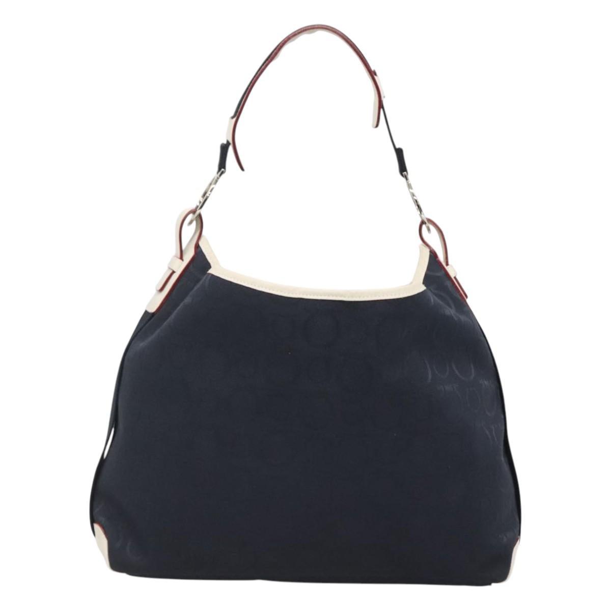 Salvatore Ferragamo Gancini Shoulder Bag Canvas Navy Silver Auth bs24930