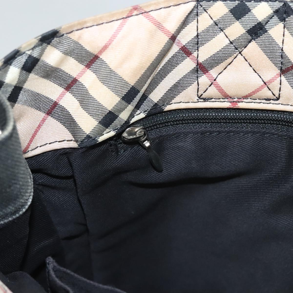 BURBERRY Nova Check Blue Label Hand Bag Canvas Nylon Black Beige Auth bs24936