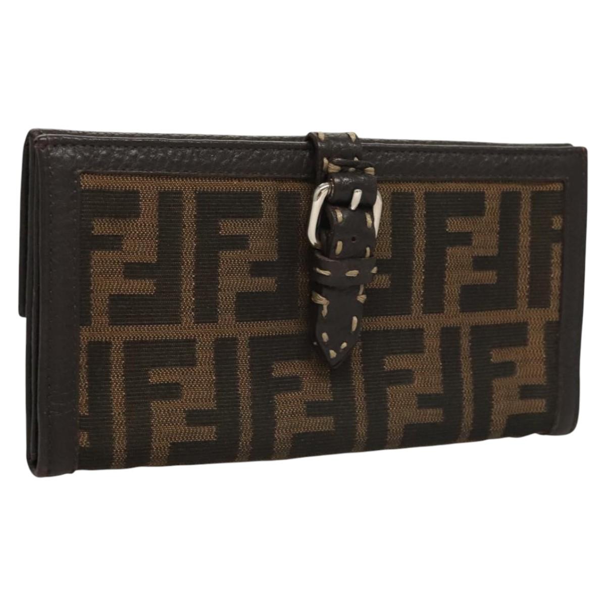 FENDI Zucca Canvas Wallet Black Brown Silver Auth bs24942