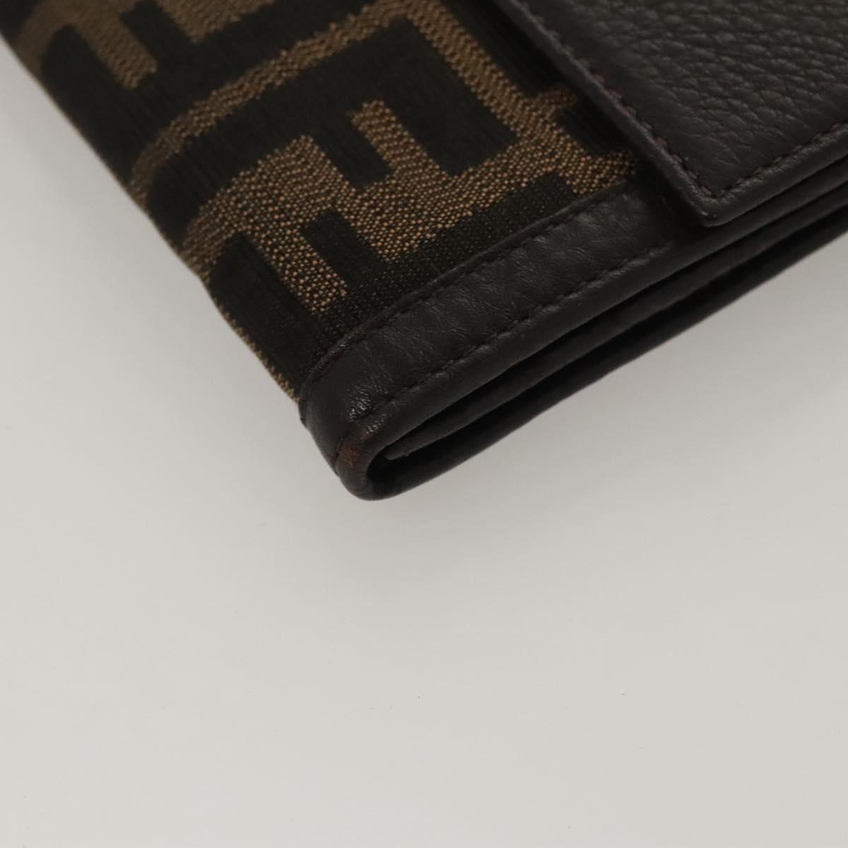 FENDI Zucca Canvas Wallet Black Brown Silver Auth bs24942