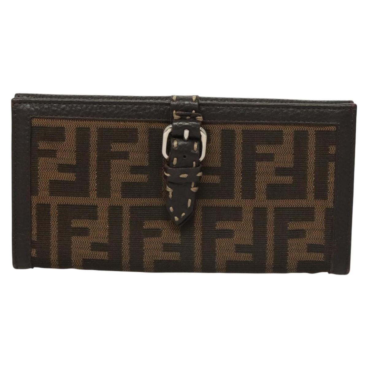 FENDI Zucca Canvas Wallet Black Brown Silver Auth bs24942