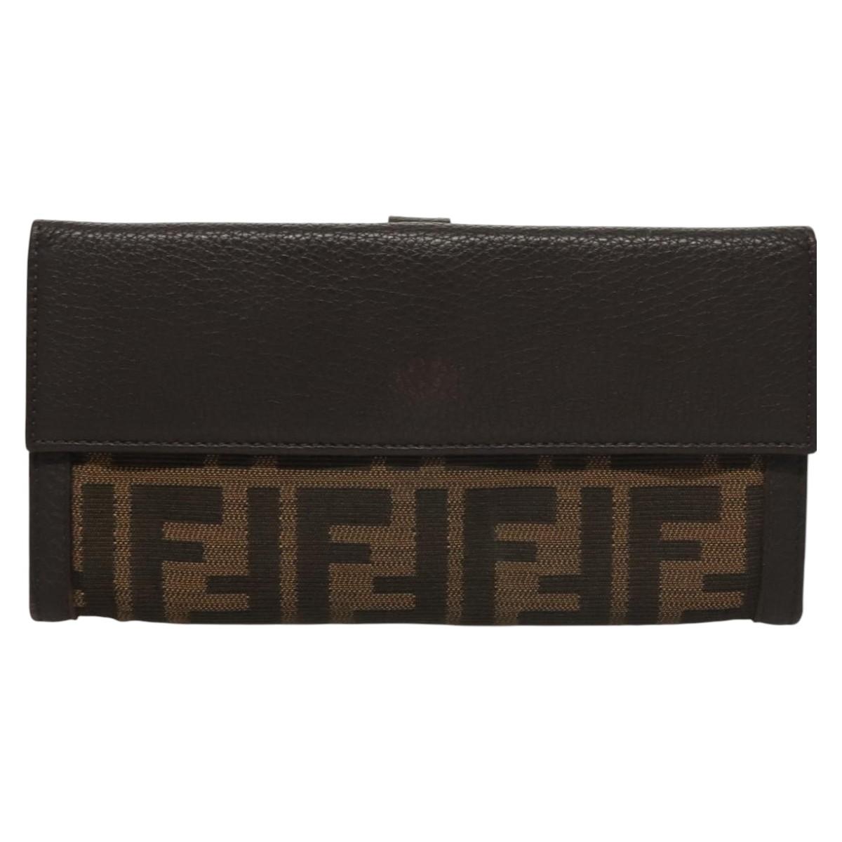 FENDI Zucca Canvas Wallet Black Brown Silver Auth bs24942