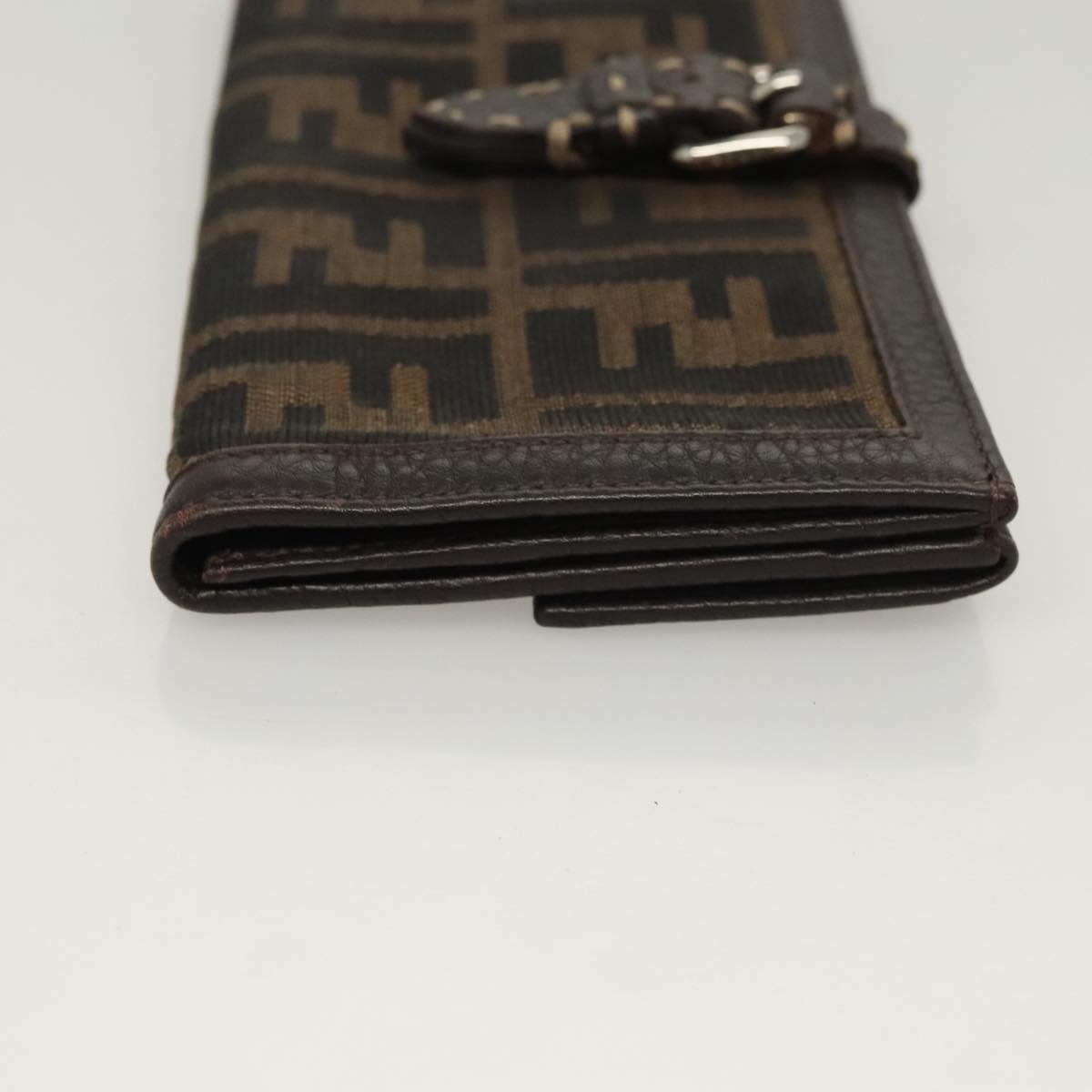 FENDI Zucca Canvas Wallet Black Brown Silver Auth bs24942