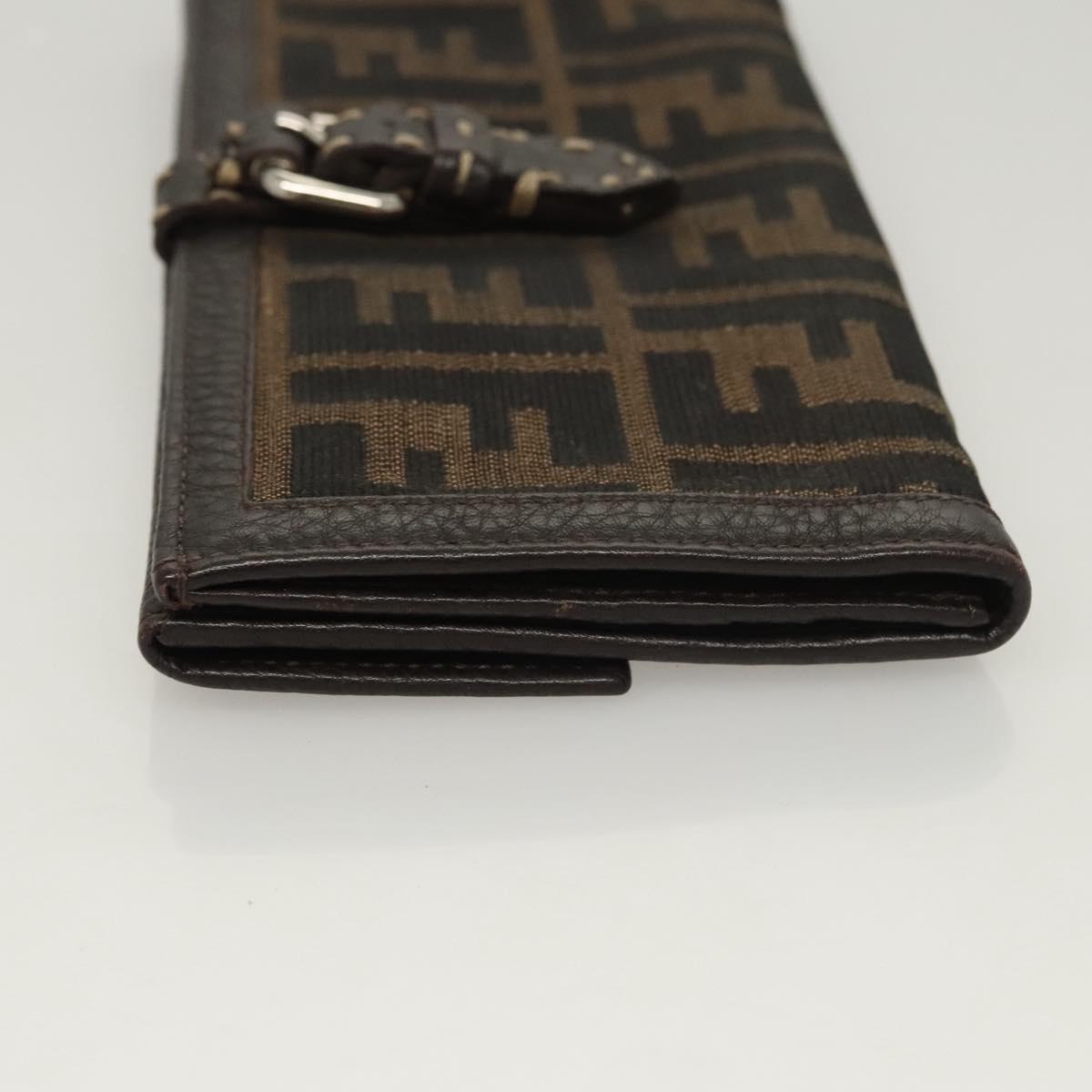 FENDI Zucca Canvas Wallet Black Brown Silver Auth bs24942