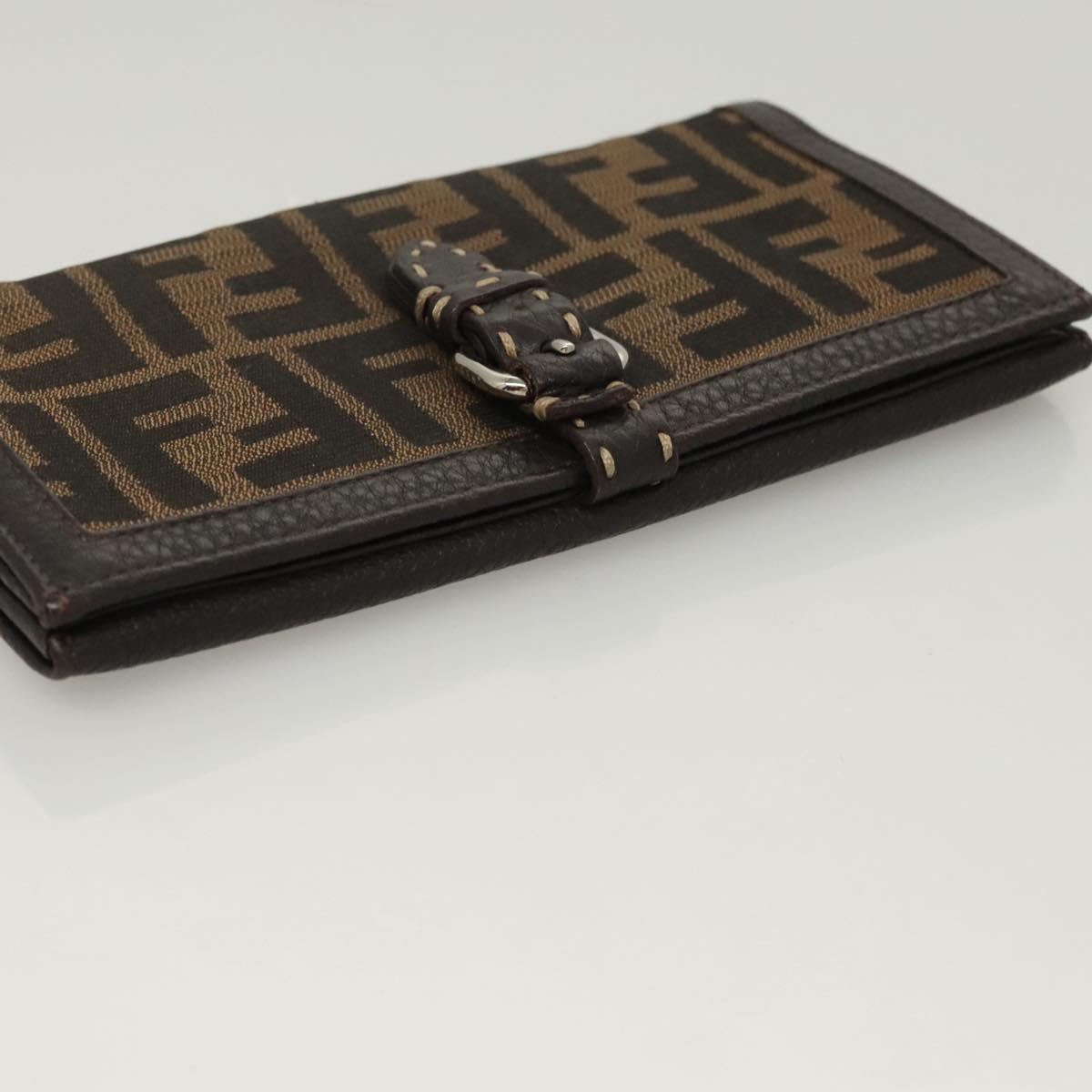 FENDI Zucca Canvas Wallet Black Brown Silver Auth bs24942