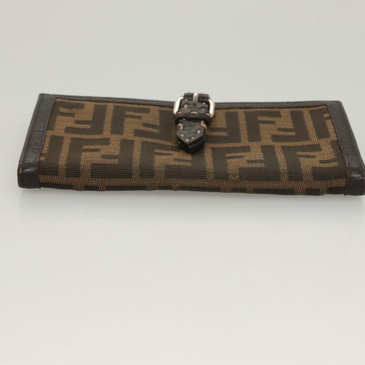 FENDI Zucca Canvas Wallet Black Brown Silver Auth bs24942
