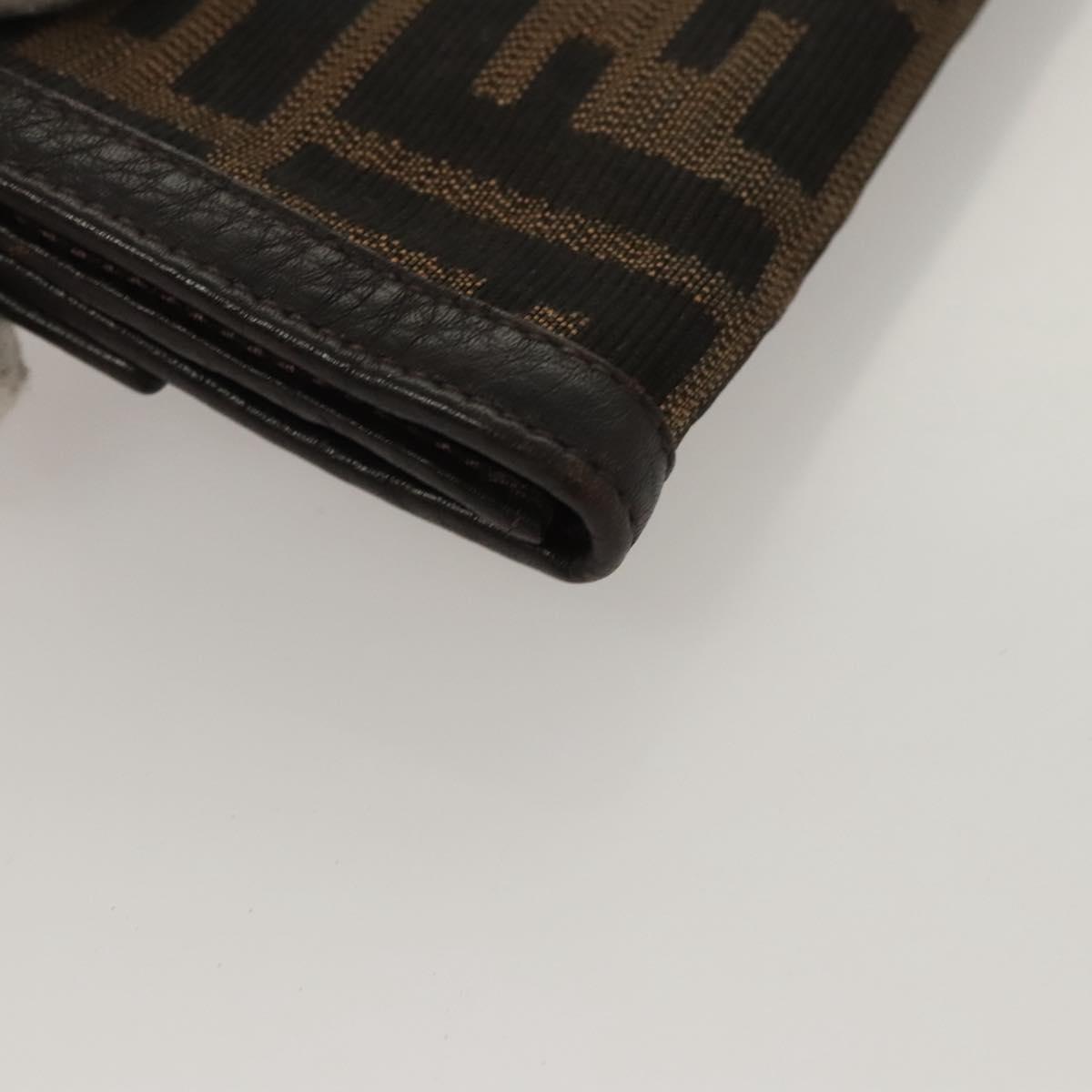 FENDI Zucca Canvas Wallet Black Brown Silver Auth bs24942