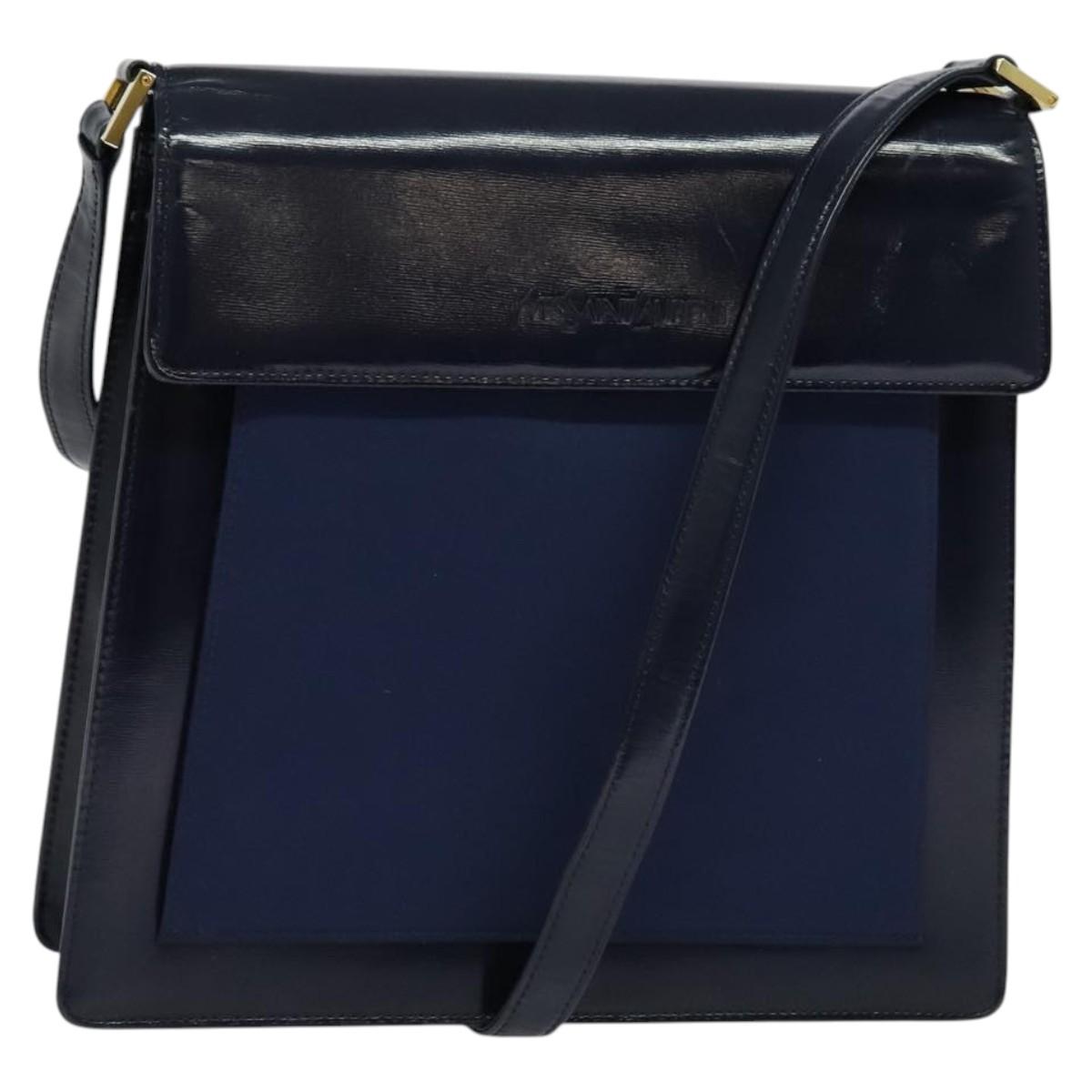 SAINT LAURENT Shoulder Bag Leather Blue Gold Auth bs24959