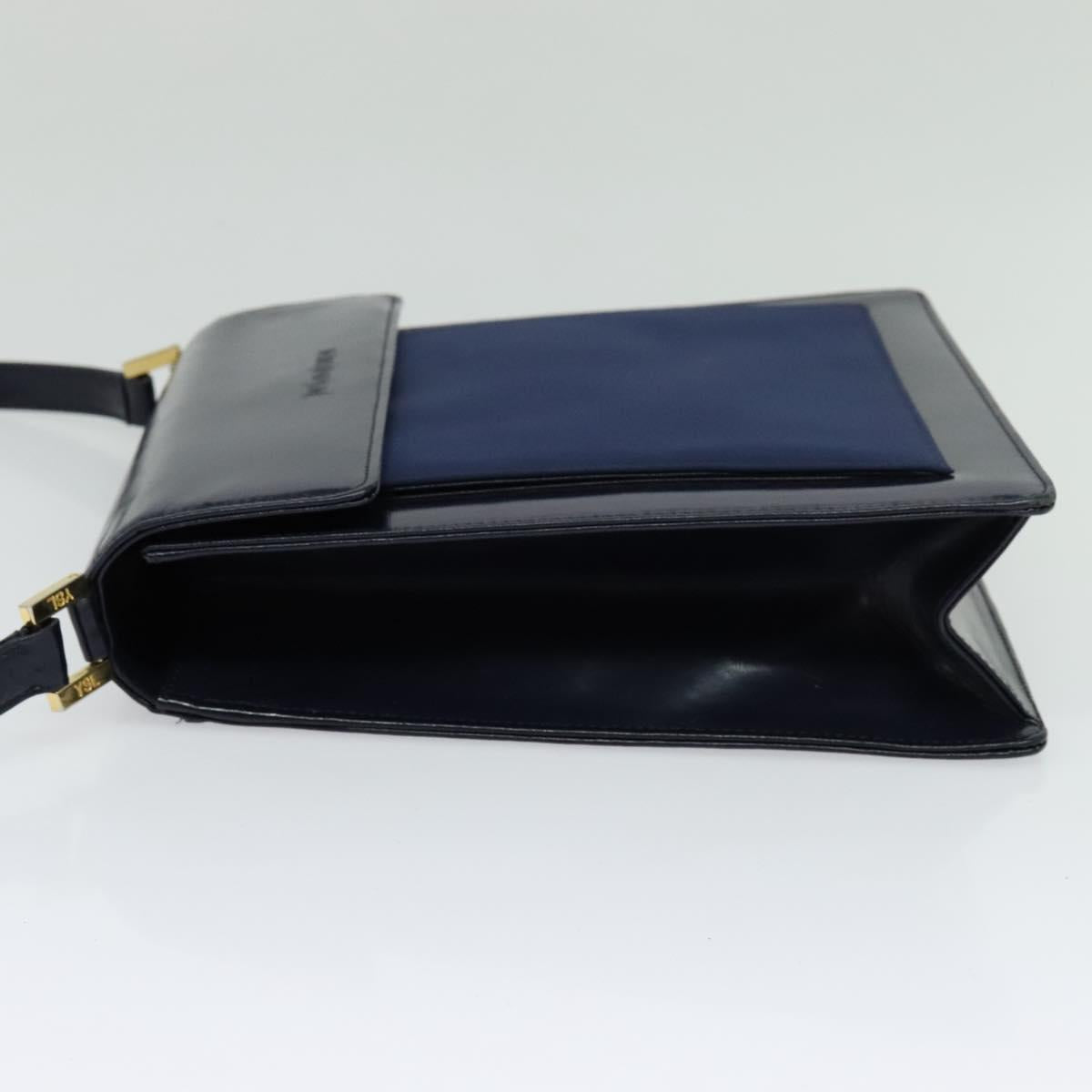 SAINT LAURENT Shoulder Bag Leather Blue Gold Auth bs24959