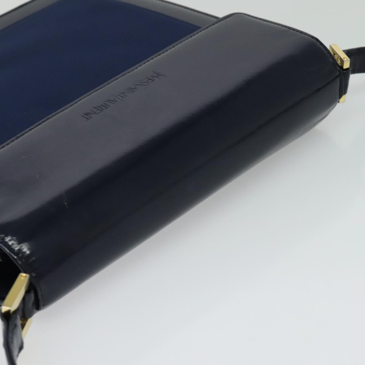 SAINT LAURENT Shoulder Bag Leather Blue Gold Auth bs24959