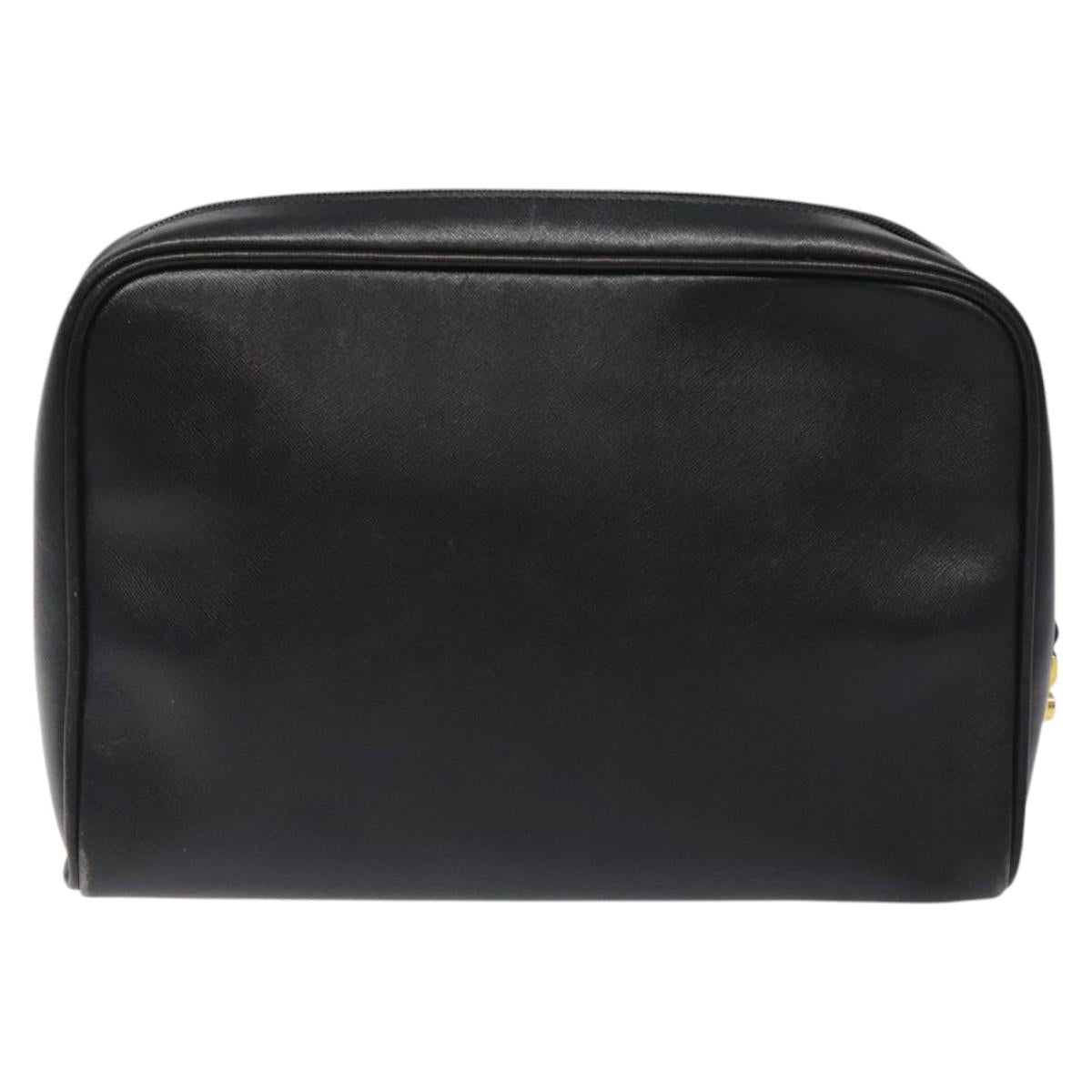 LOEWE Anagram Clutch Bag Leather Black Gold Auth bs24960