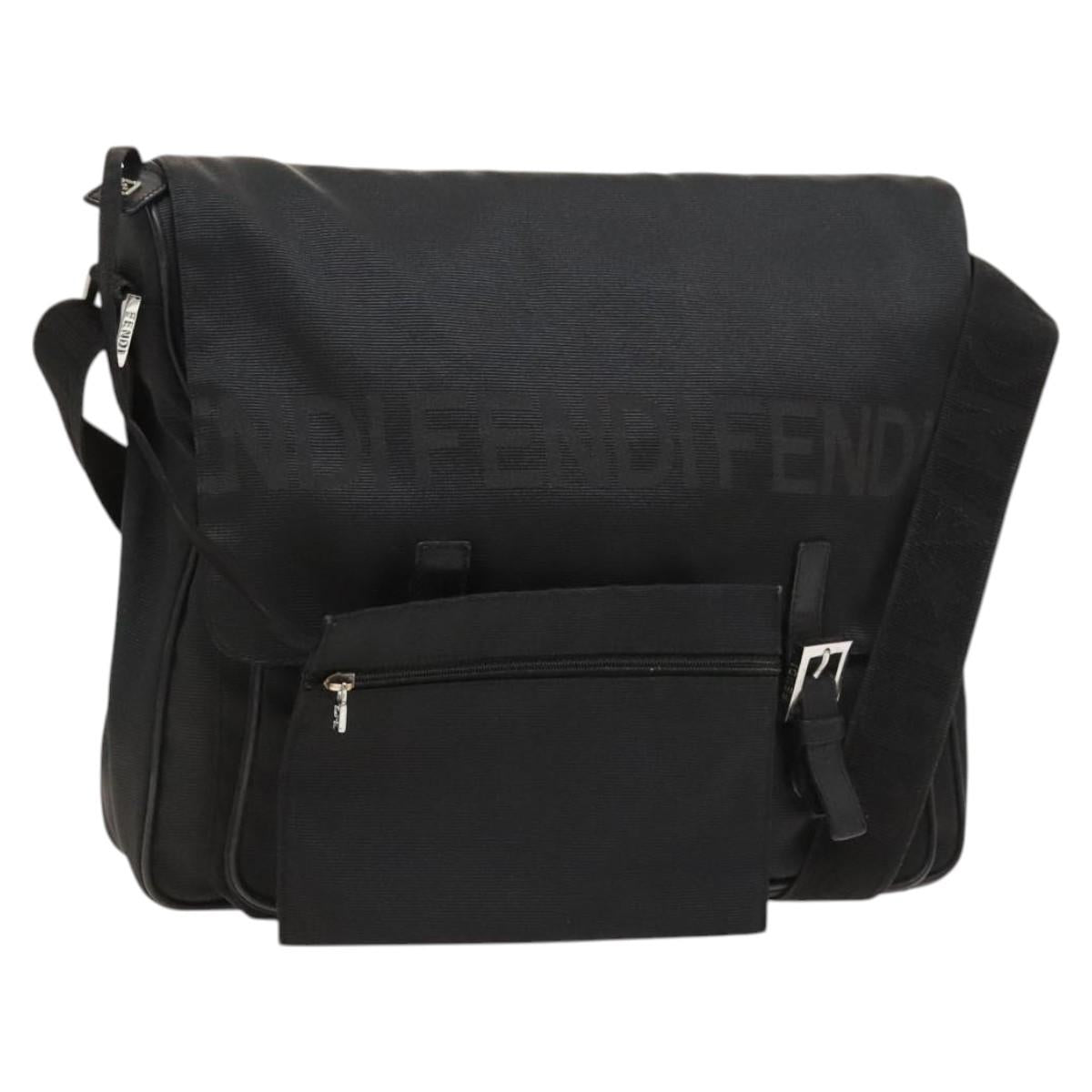FENDI Shoulder Bag Nylon Black Silver Auth bs24965