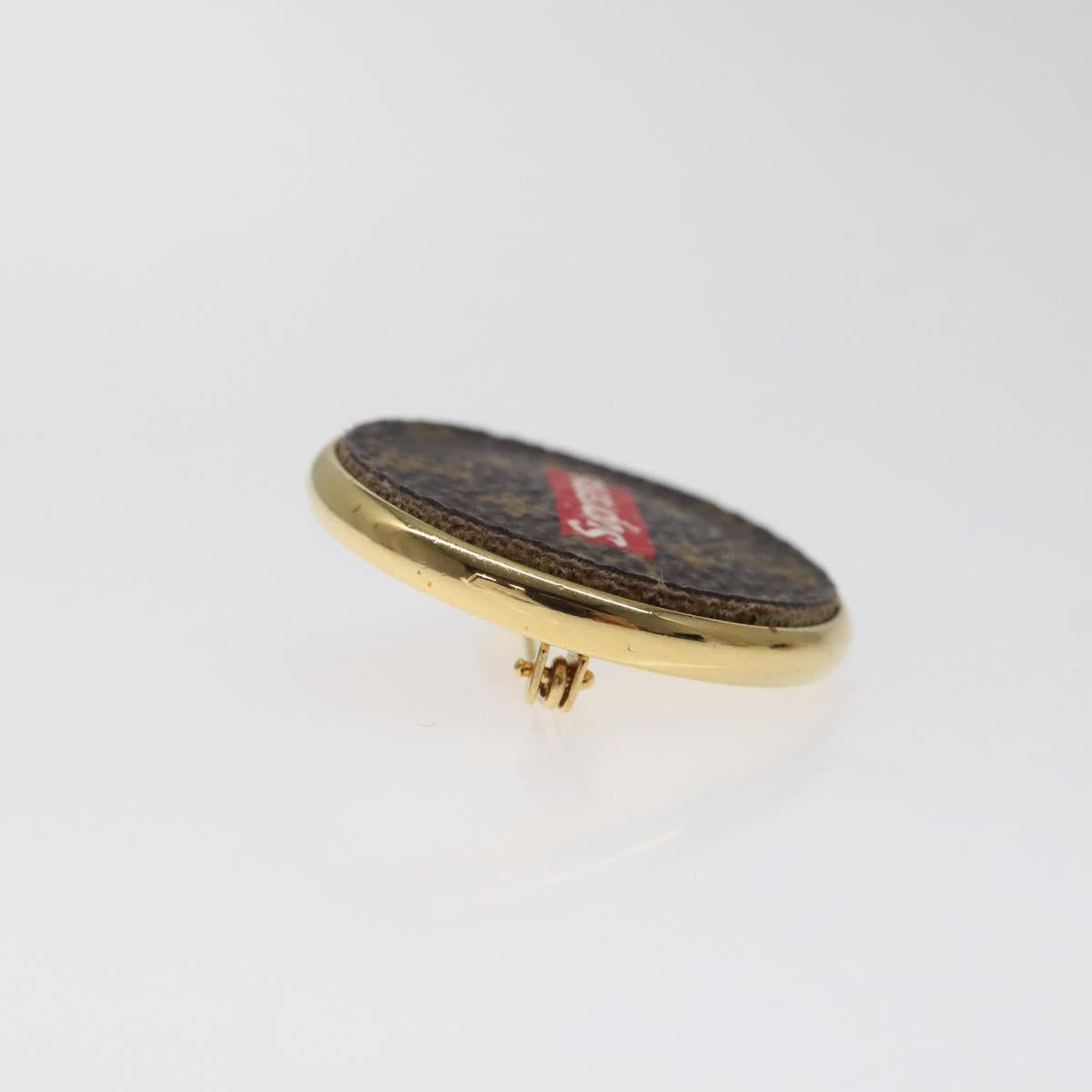 LOUIS VUITTON Supreme Pin Badge metal Gold MP2076 LV Auth bs24973SAV