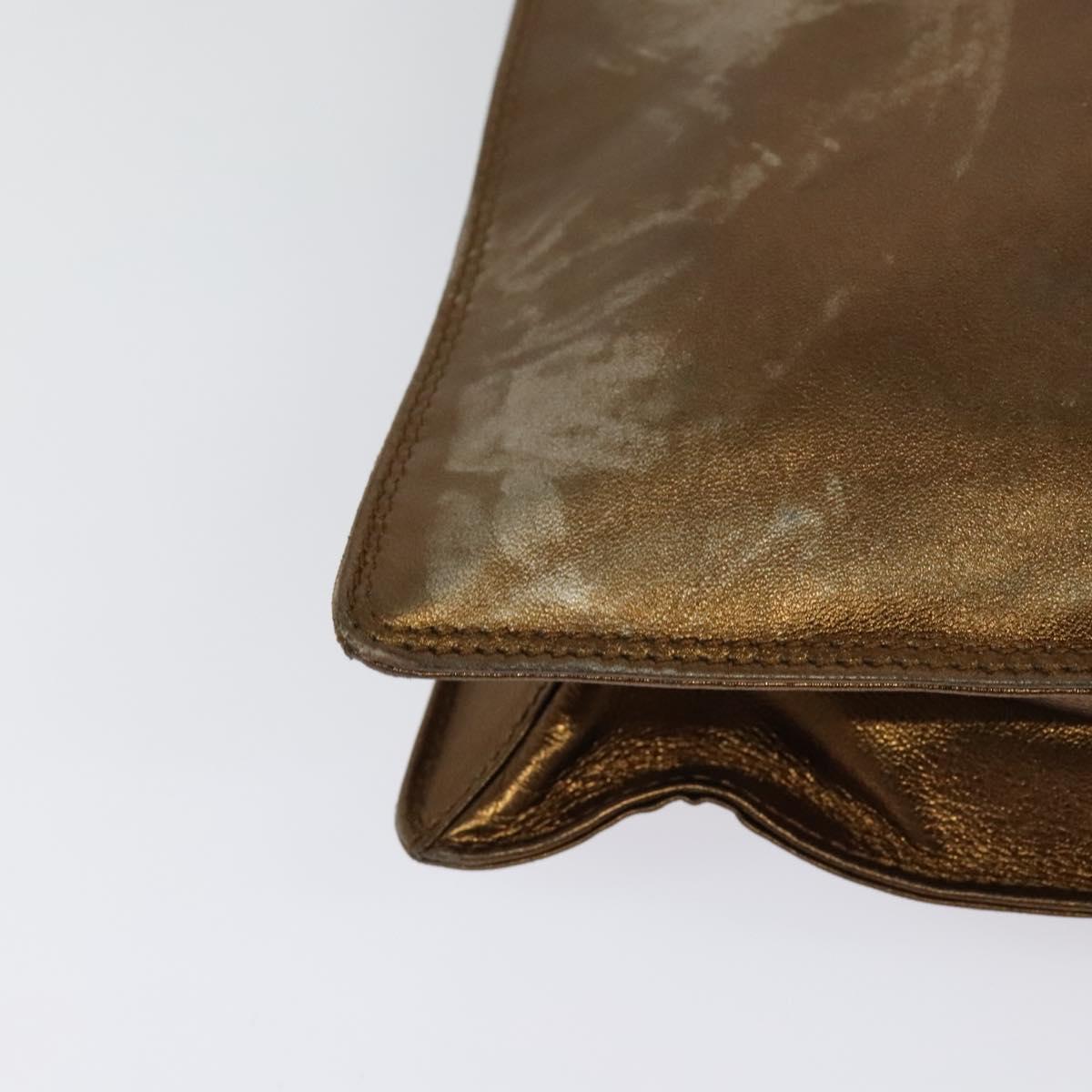 CHANEL Shoulder Bag Leather Brown Gold CC Auth bs24975