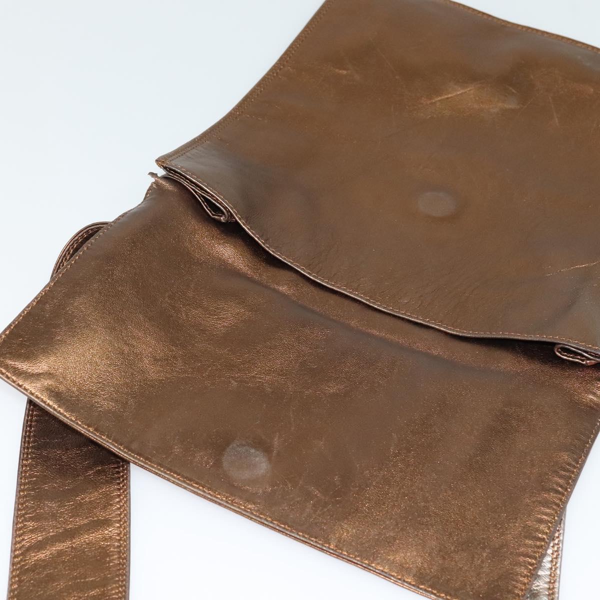 CHANEL Shoulder Bag Leather Brown Gold CC Auth bs24975