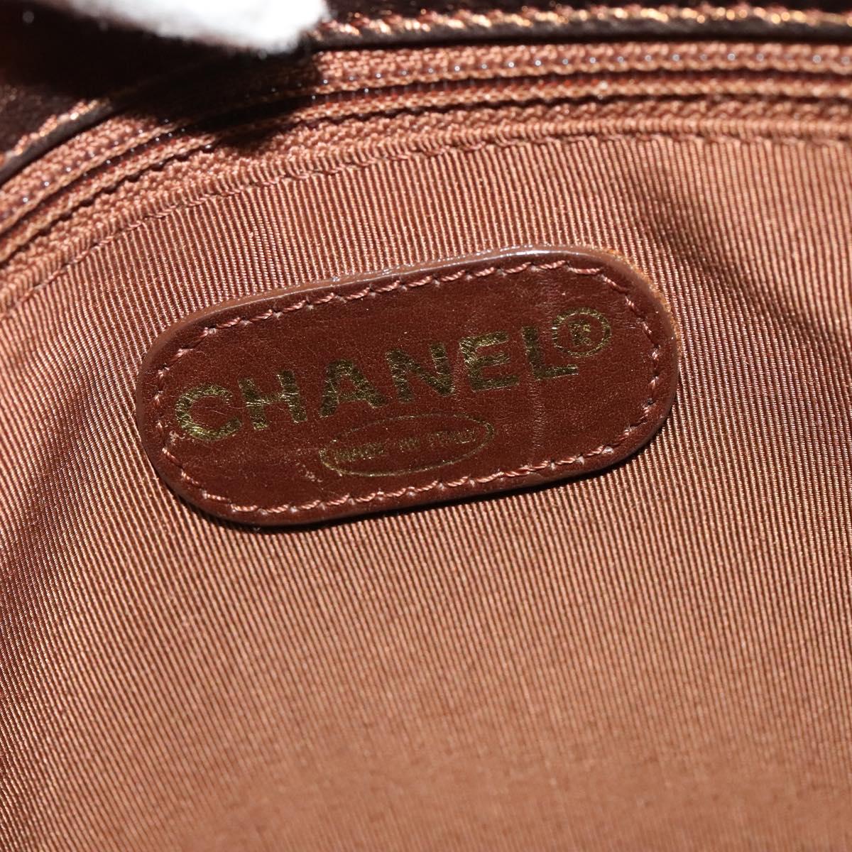 CHANEL Shoulder Bag Leather Brown Gold CC Auth bs24975