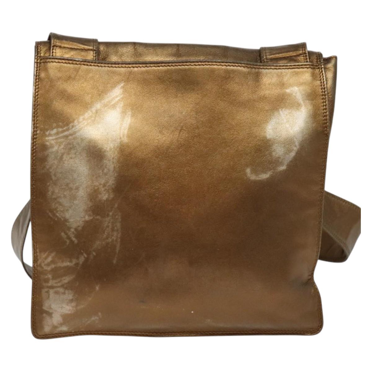 CHANEL Shoulder Bag Leather Brown Gold CC Auth bs24975