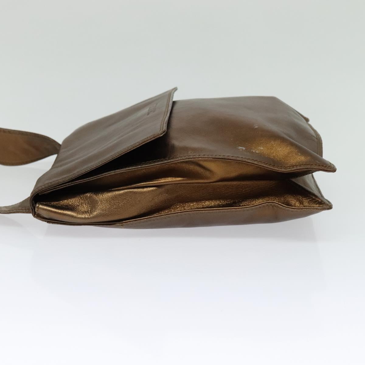 CHANEL Shoulder Bag Leather Brown Gold CC Auth bs24975