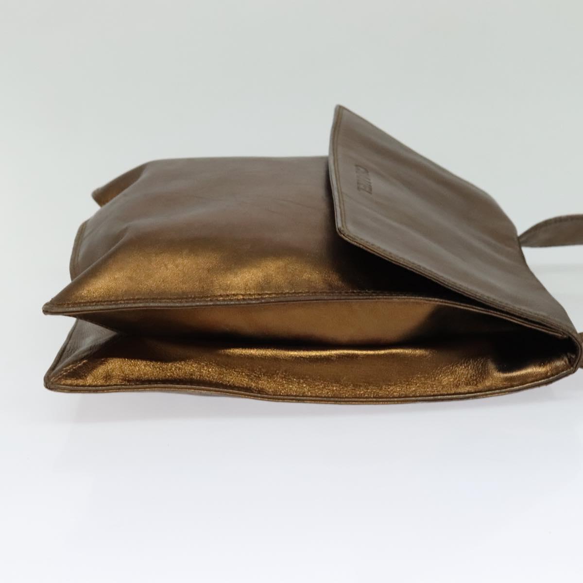 CHANEL Shoulder Bag Leather Brown Gold CC Auth bs24975