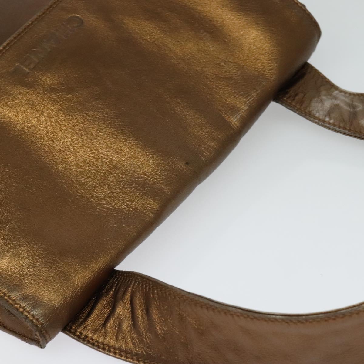 CHANEL Shoulder Bag Leather Brown Gold CC Auth bs24975