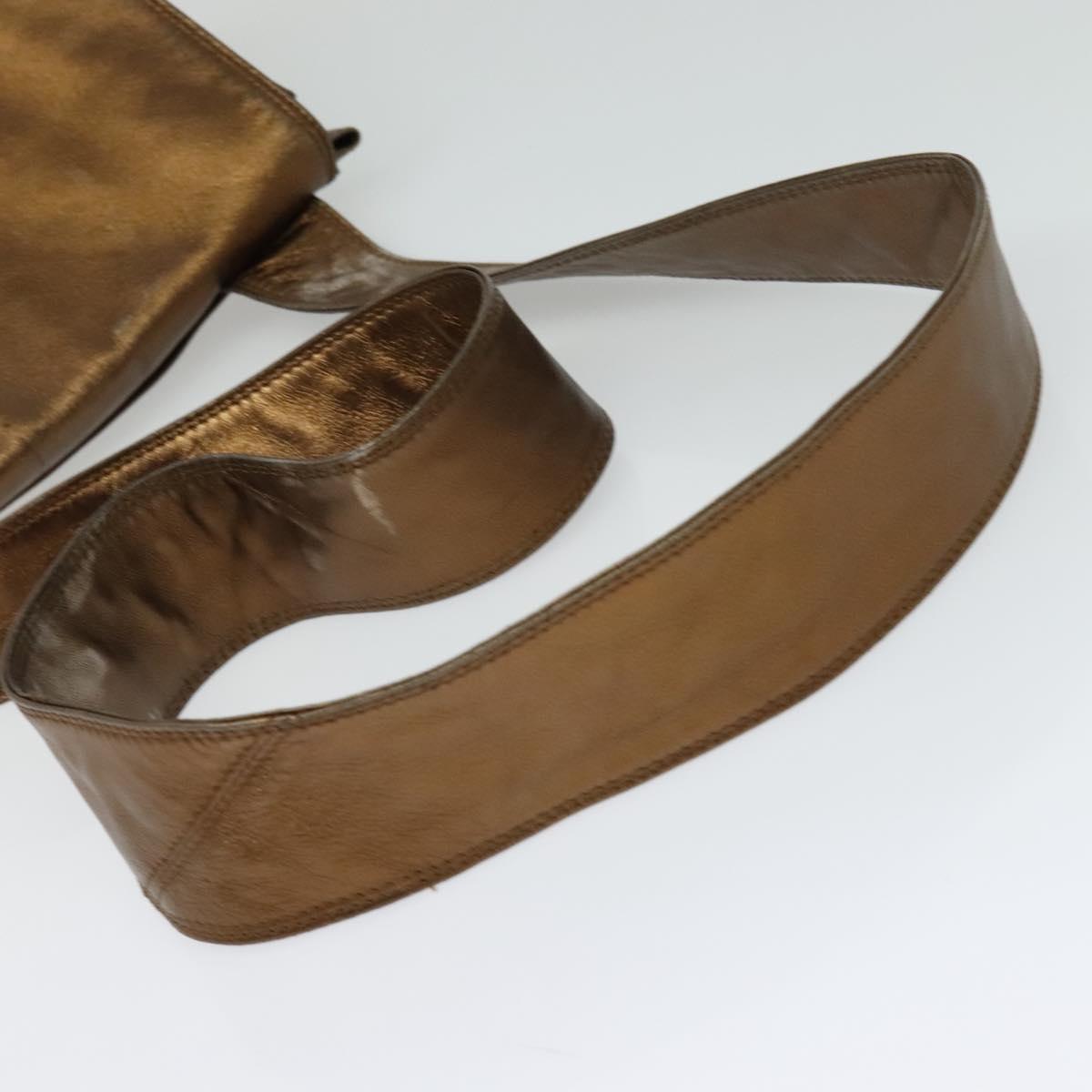 CHANEL Shoulder Bag Leather Brown Gold CC Auth bs24975