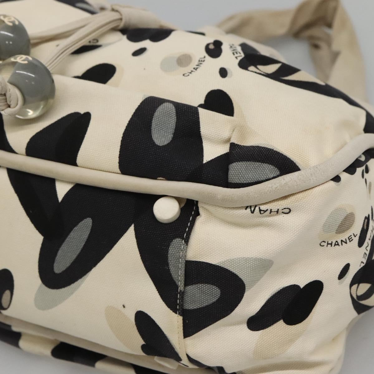 CHANEL Tote Bag Canvas White Silver CC Auth bs24978