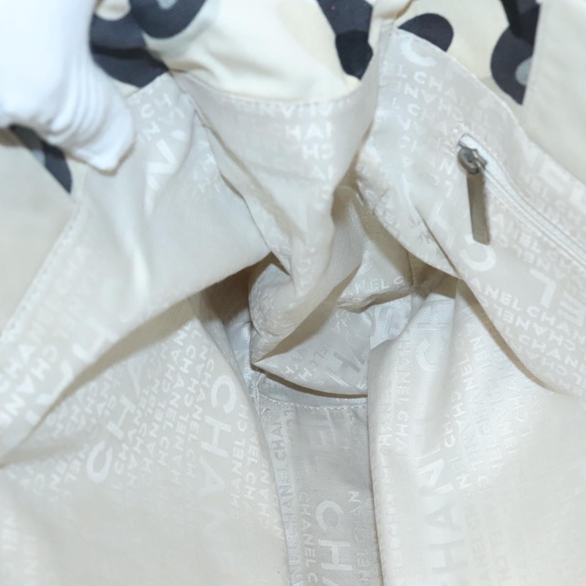 CHANEL Tote Bag Canvas White Silver CC Auth bs24978