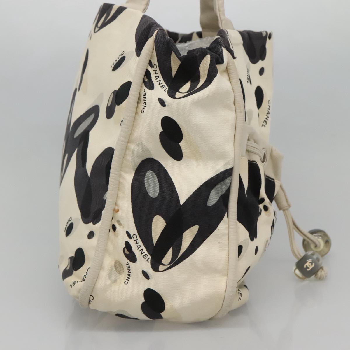 CHANEL Tote Bag Canvas White Silver CC Auth bs24978