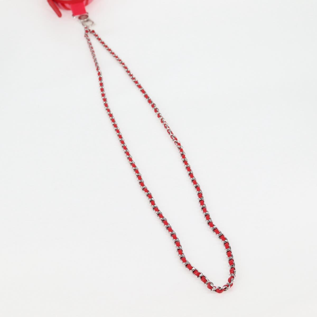 CHANEL Chain Glasses Sunglasses Case Glasses Case Leather Red CC Auth bs24979AM