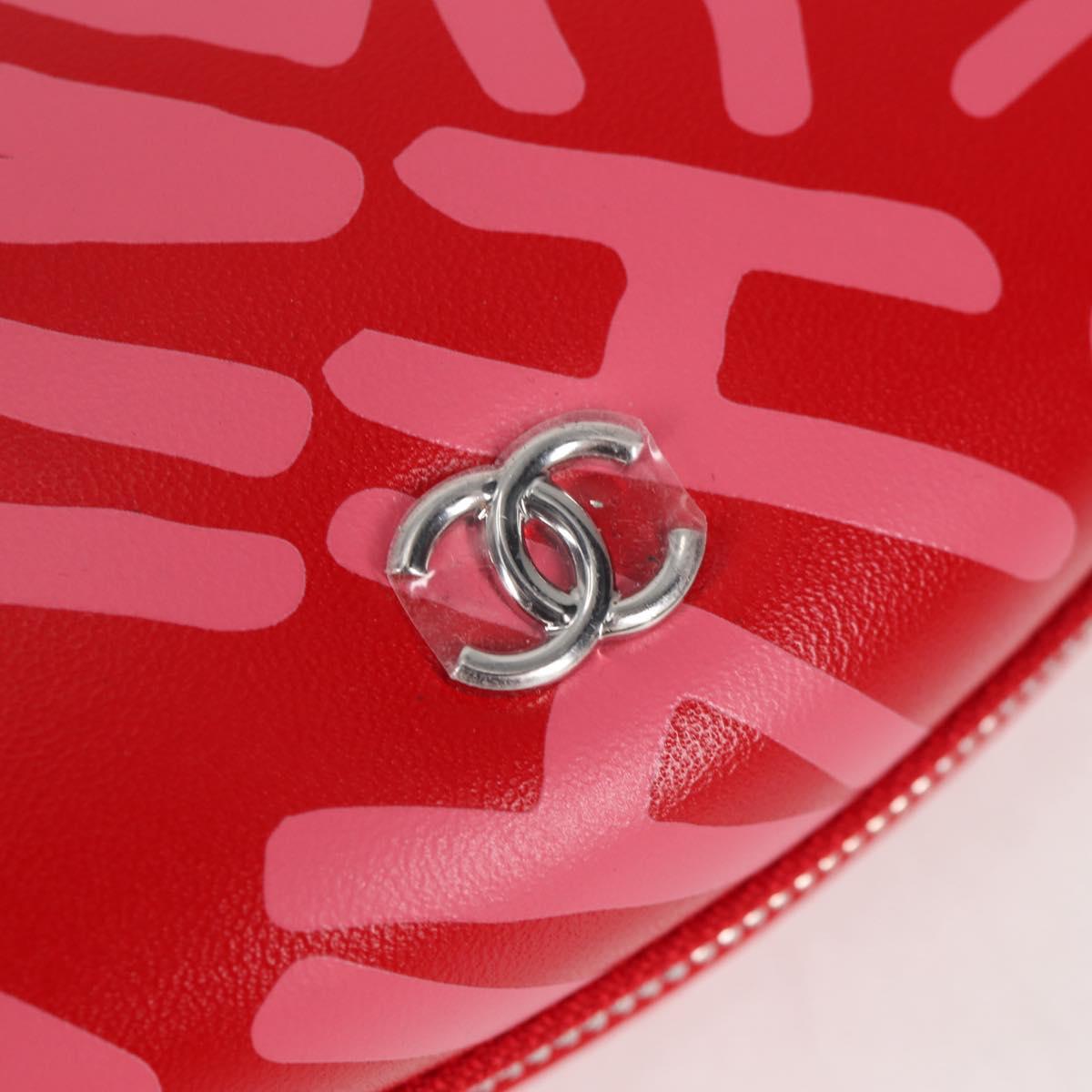 CHANEL Chain Glasses Sunglasses Case Glasses Case Leather Red CC Auth bs24979AM