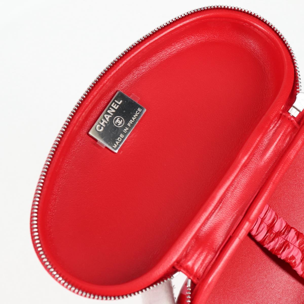 CHANEL Chain Glasses Sunglasses Case Glasses Case Leather Red CC Auth bs24979AM