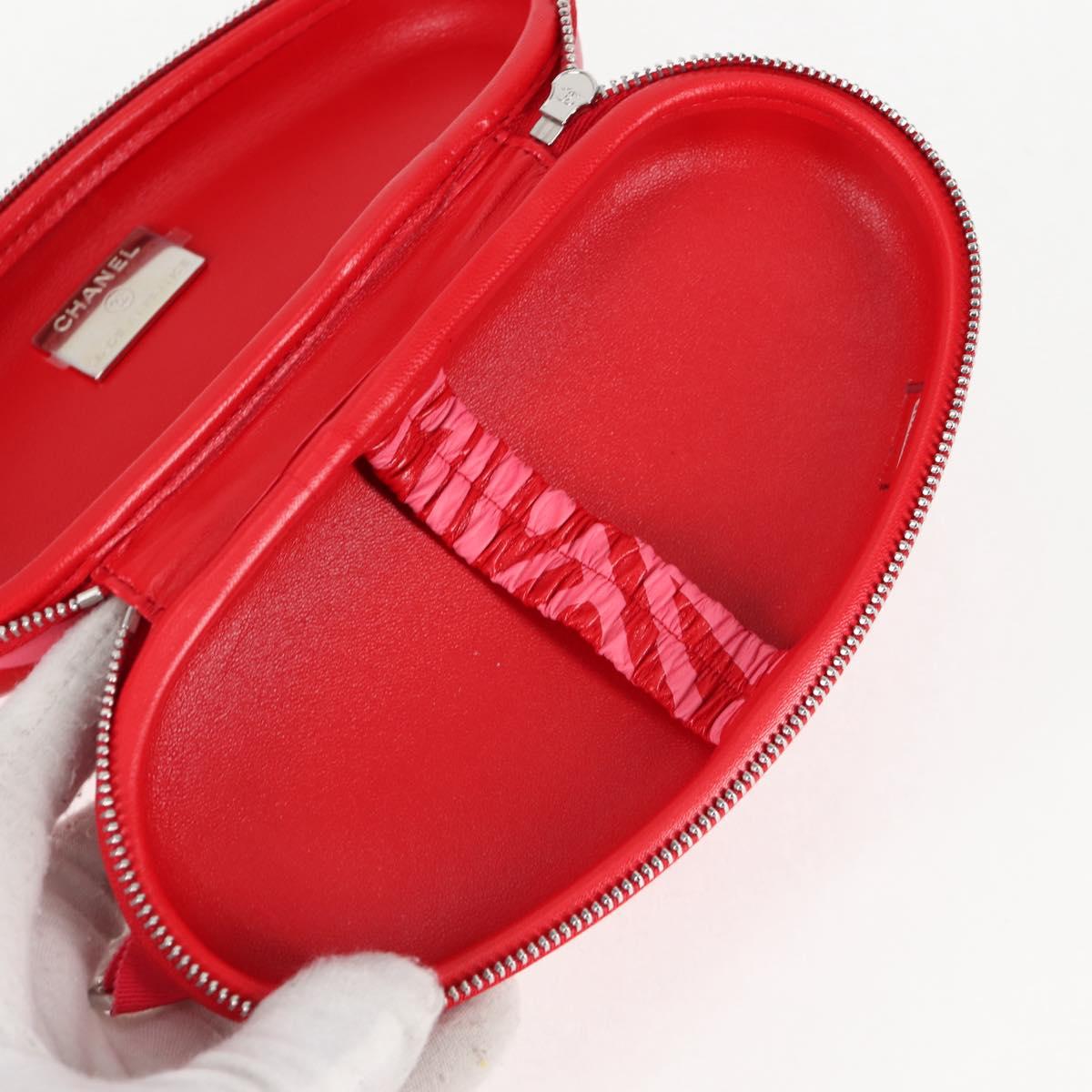 CHANEL Chain Glasses Sunglasses Case Glasses Case Leather Red CC Auth bs24979AM