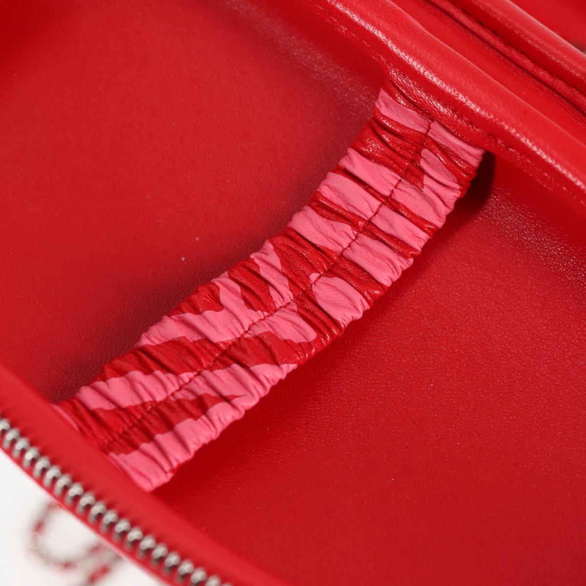 CHANEL Chain Glasses Sunglasses Case Glasses Case Leather Red CC Auth bs24979AM