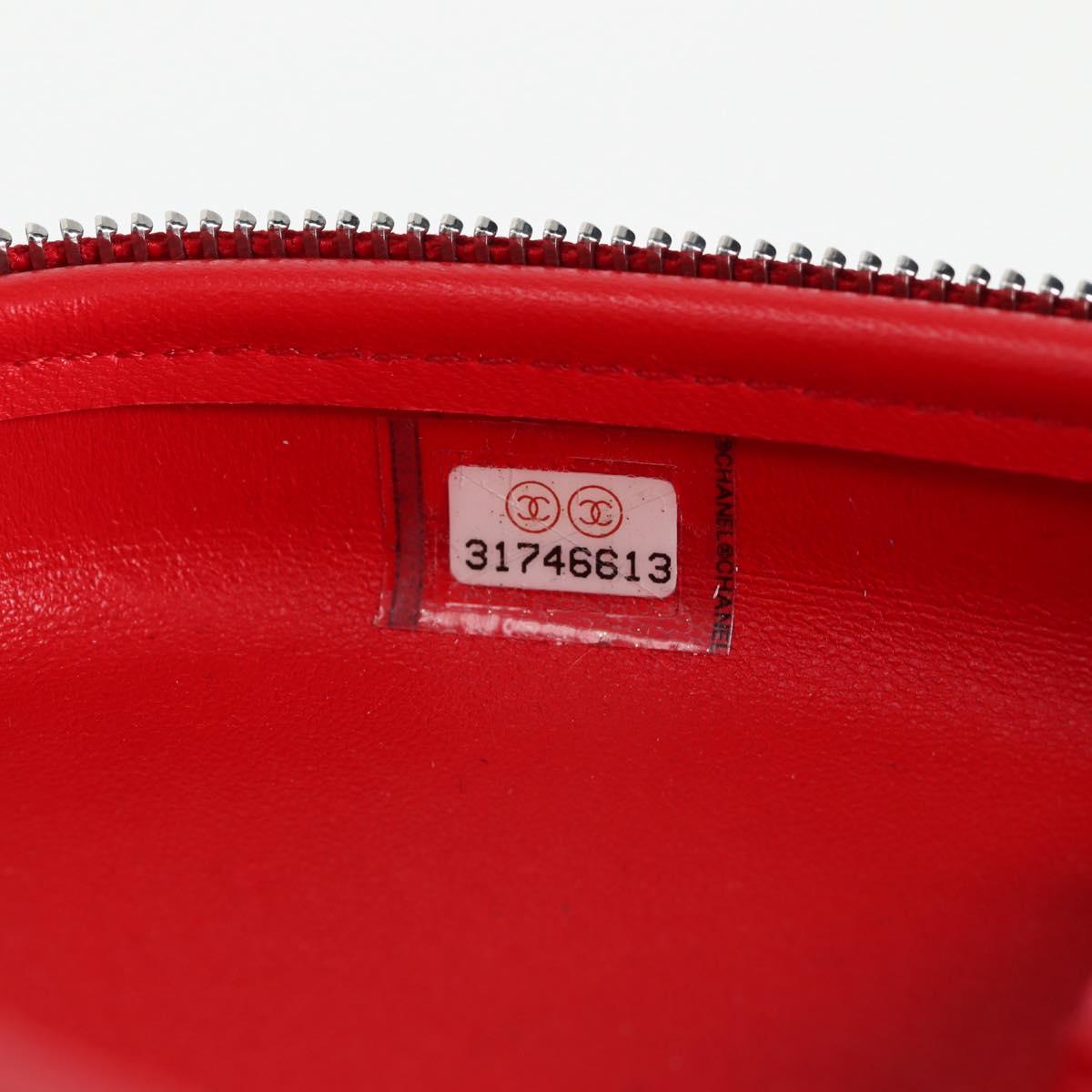 CHANEL Chain Glasses Sunglasses Case Glasses Case Leather Red CC Auth bs24979AM