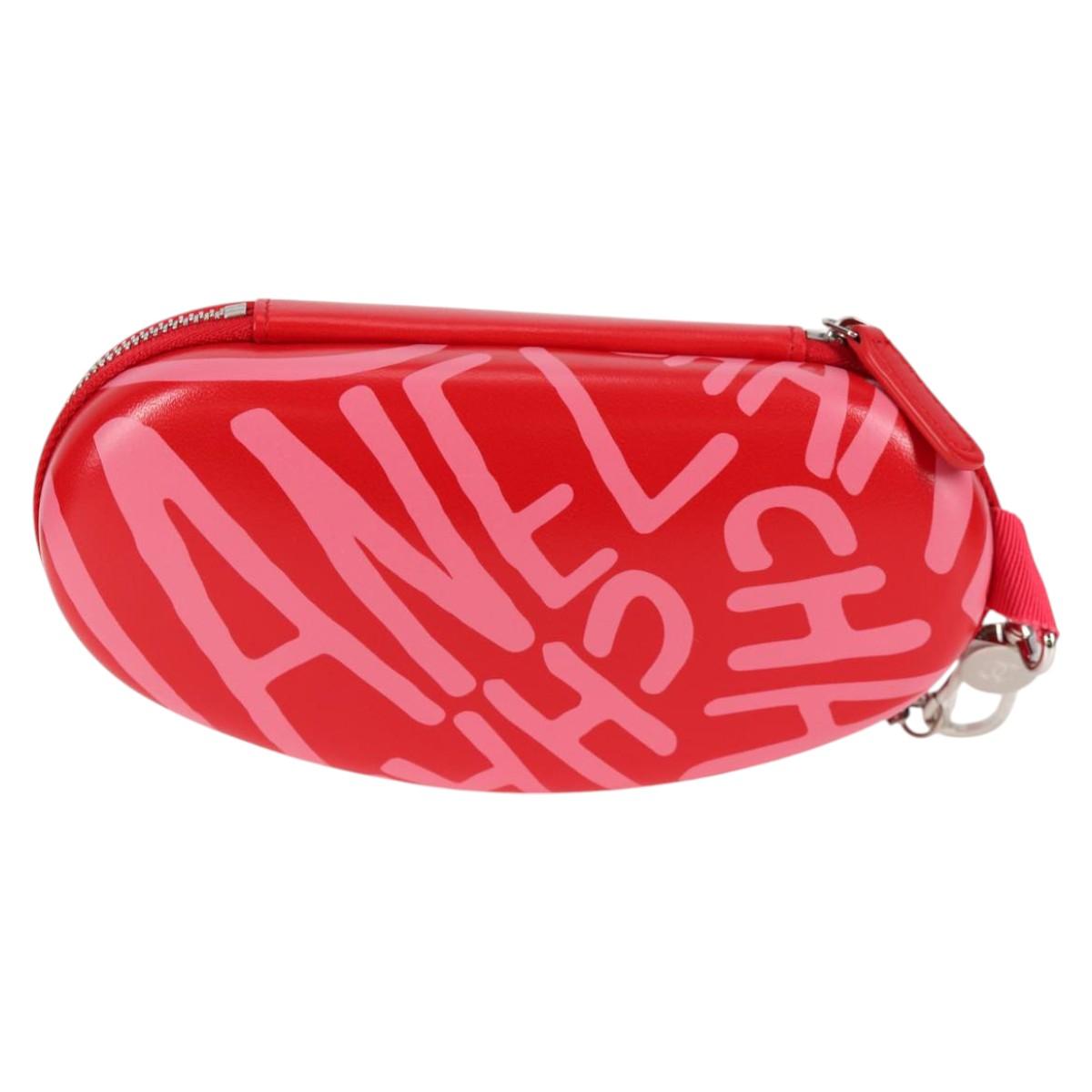 CHANEL Chain Glasses Sunglasses Case Glasses Case Leather Red CC Auth bs24979AM