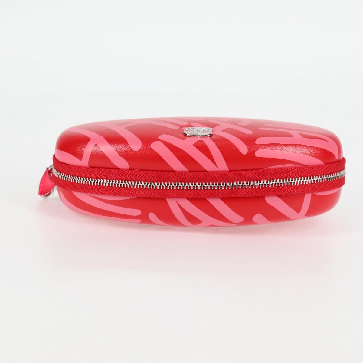 CHANEL Chain Glasses Sunglasses Case Glasses Case Leather Red CC Auth bs24979AM