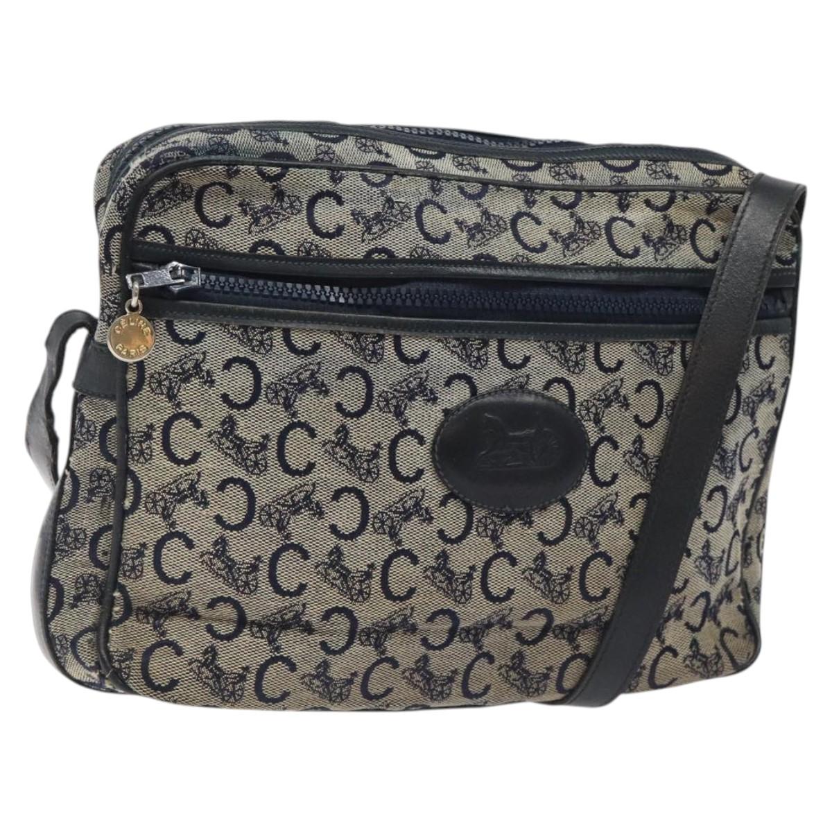 CELINE C Sulky Shoulder Bag Canvas Navy Gold Auth bs24993