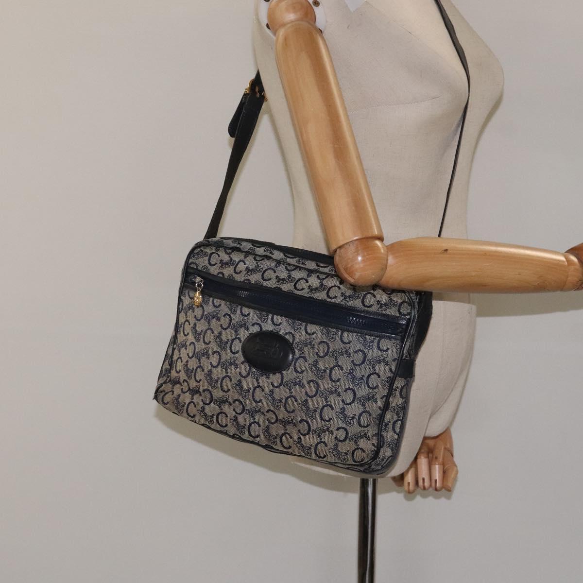 CELINE C Sulky Shoulder Bag Canvas Navy Gold Auth bs24993