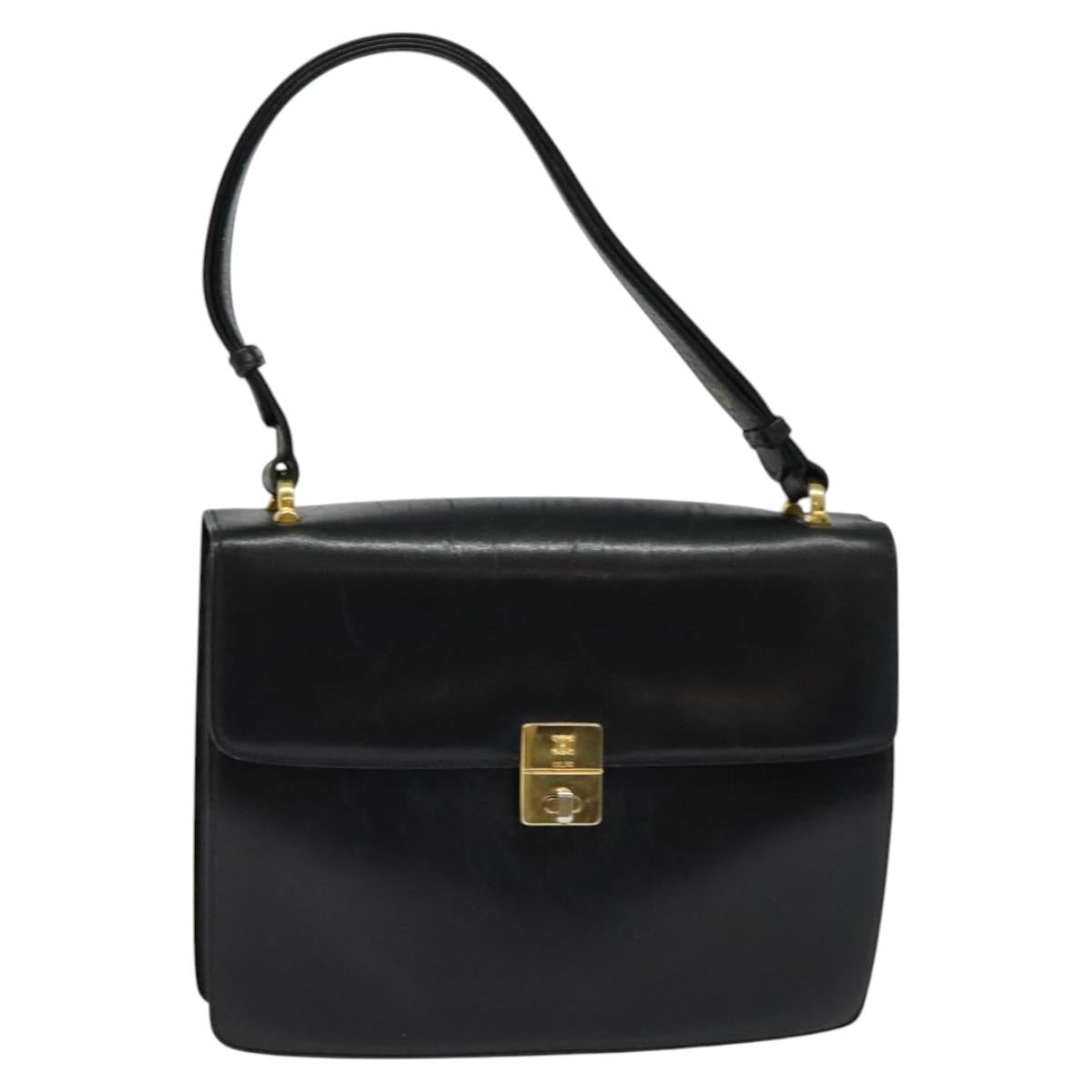 CELINE Shoulder Bag Leather Black Gold Auth bs24994