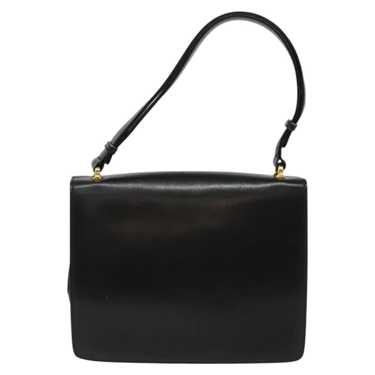 CELINE Shoulder Bag Leather Black Gold Auth bs24994