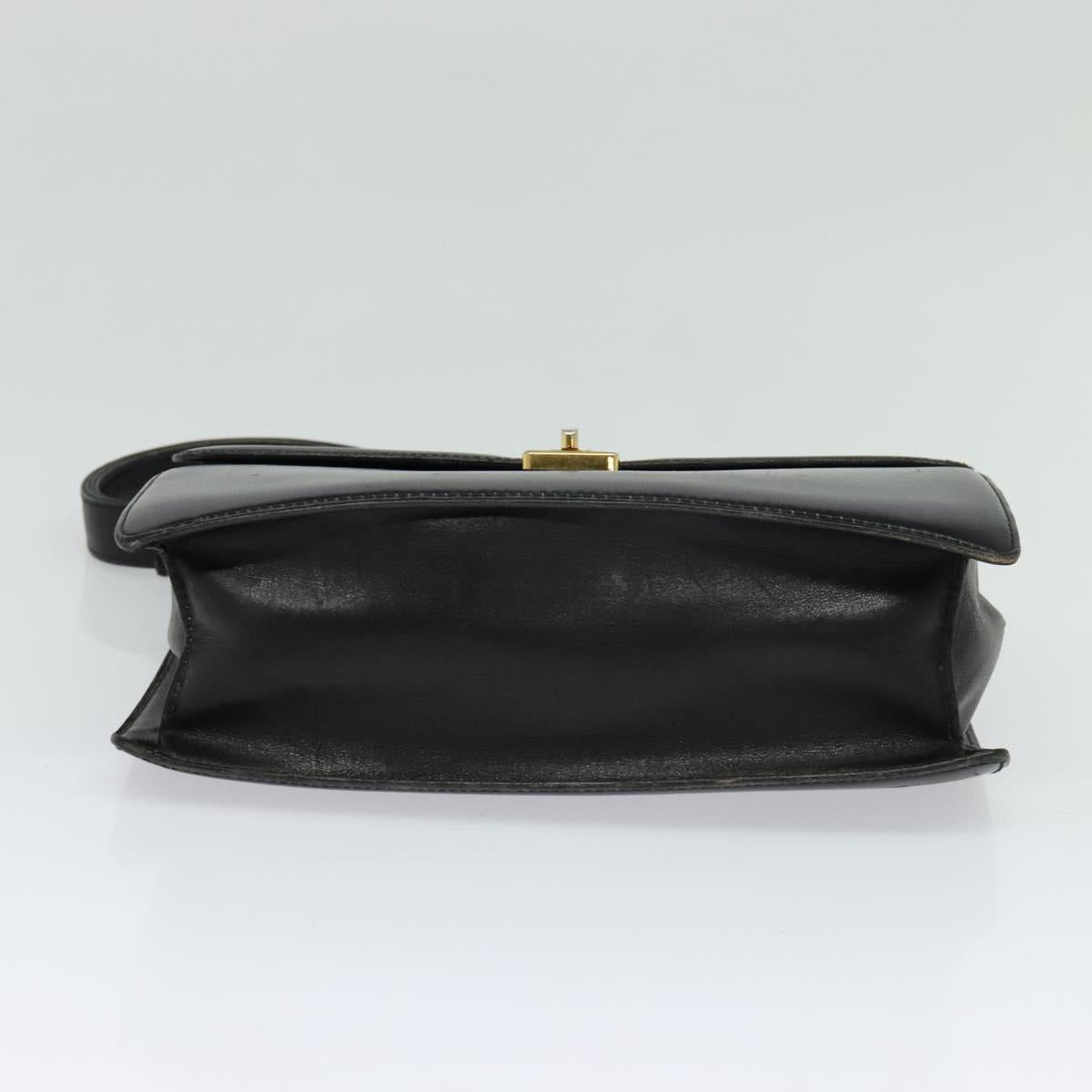 CELINE Shoulder Bag Leather Black Gold Auth bs24994
