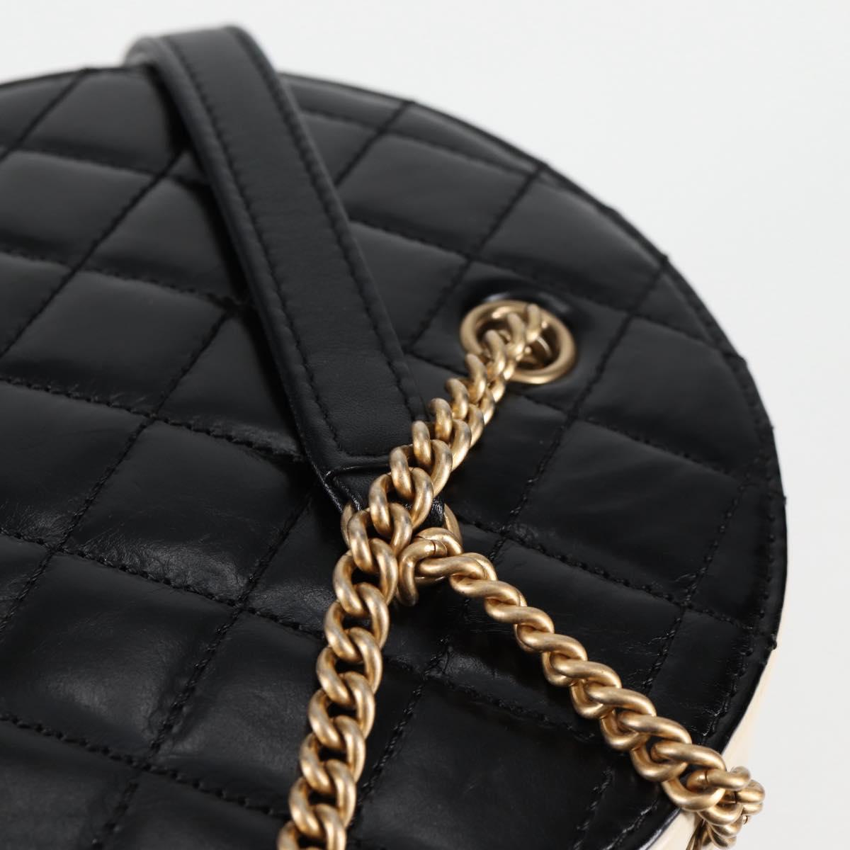 CHANEL Matelasse COCO Mark Chain Round Rope Bag Leather Black CC Auth bs25005A
