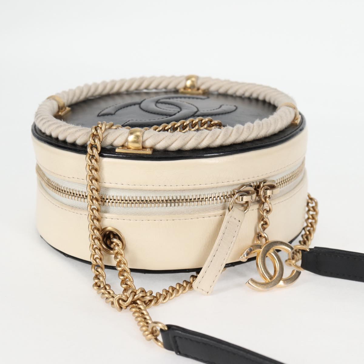 CHANEL Matelasse COCO Mark Chain Round Rope Bag Leather Black CC Auth bs25005SAM