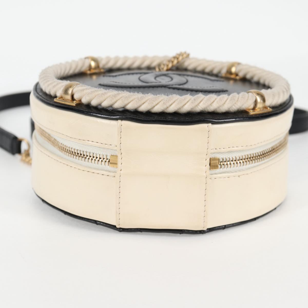 CHANEL Matelasse COCO Mark Chain Round Rope Bag Leather Black CC Auth bs25005A