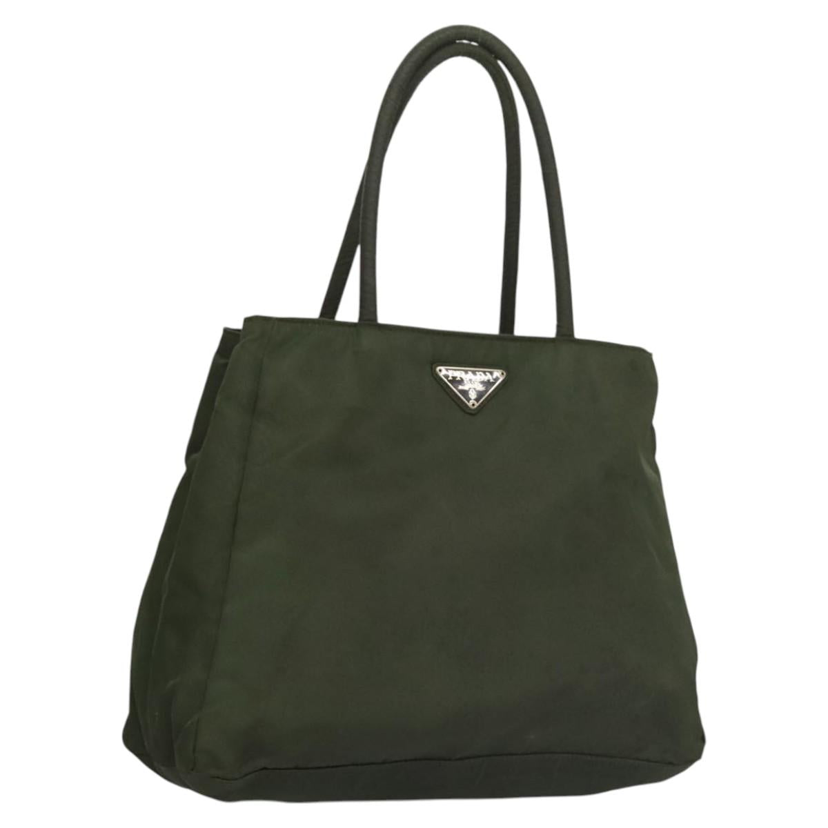 PRADA Hand Bag Nylon Khaki Silver Auth bs25012