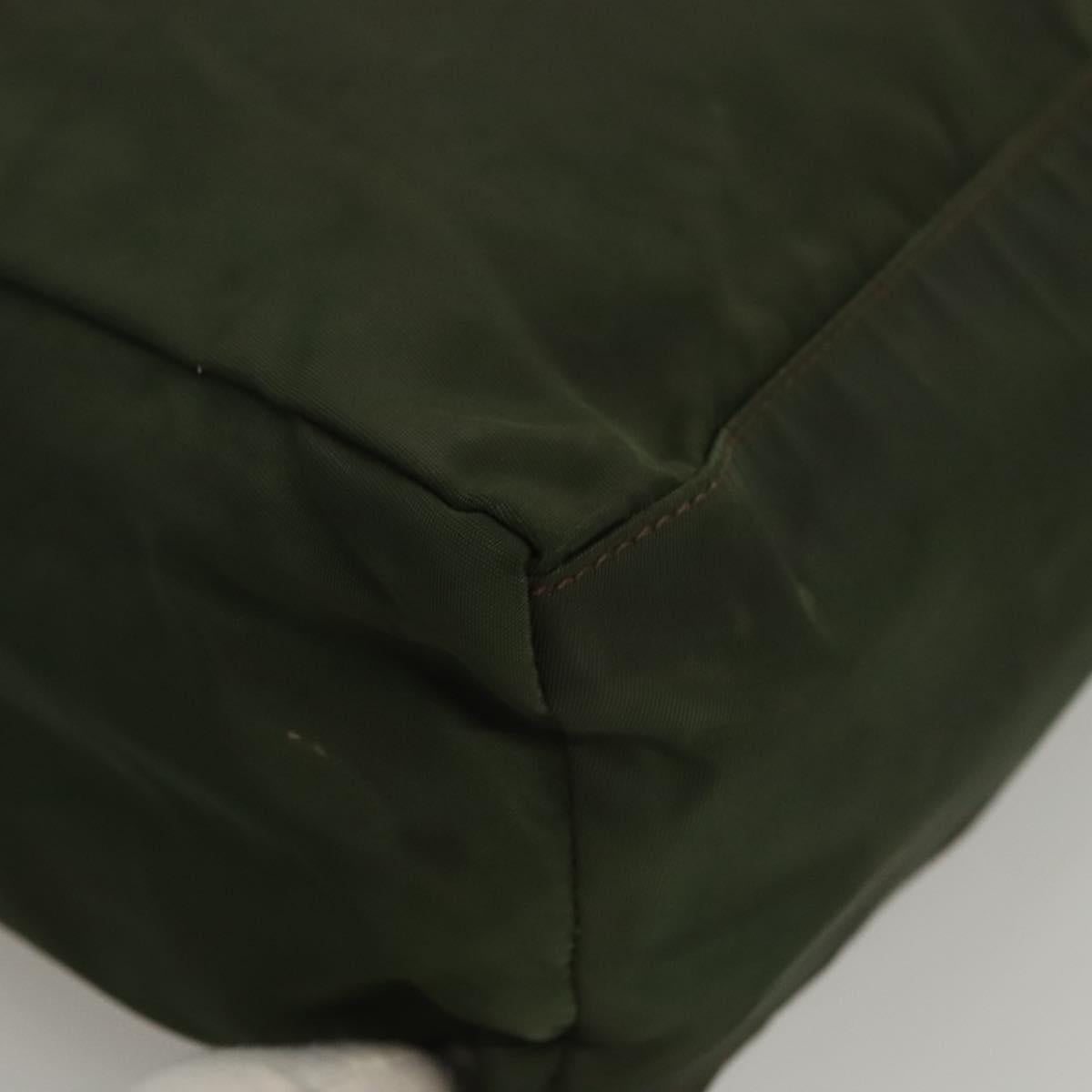 PRADA Hand Bag Nylon Khaki Silver Auth bs25012