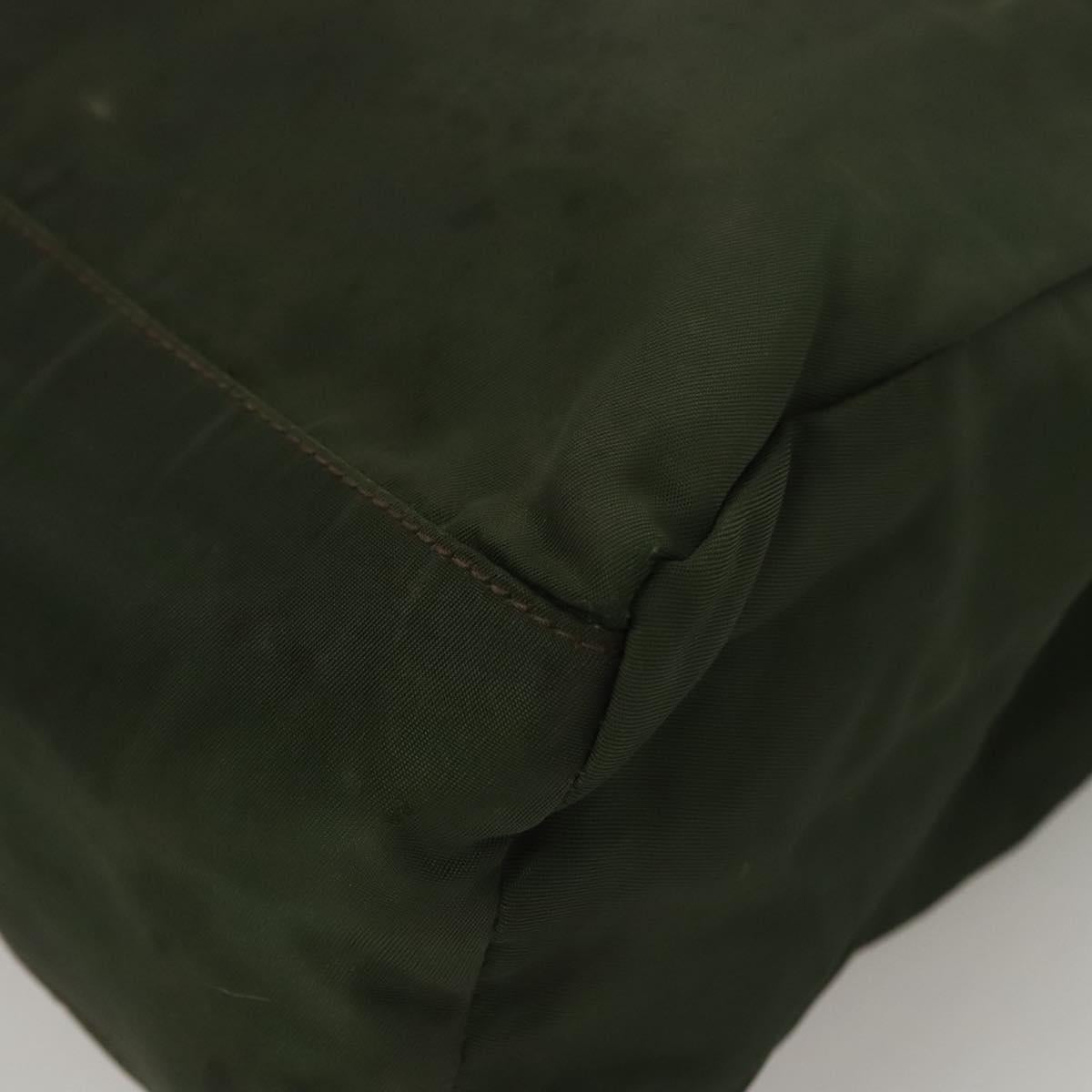 PRADA Hand Bag Nylon Khaki Silver Auth bs25012