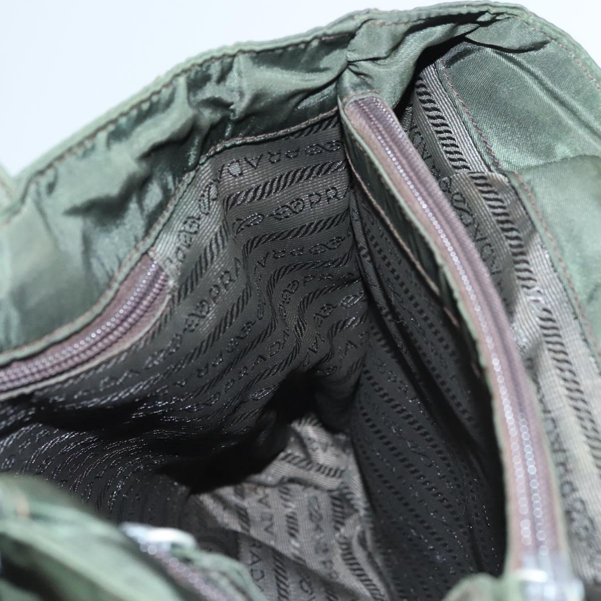 PRADA Hand Bag Nylon Khaki Silver Auth bs25012