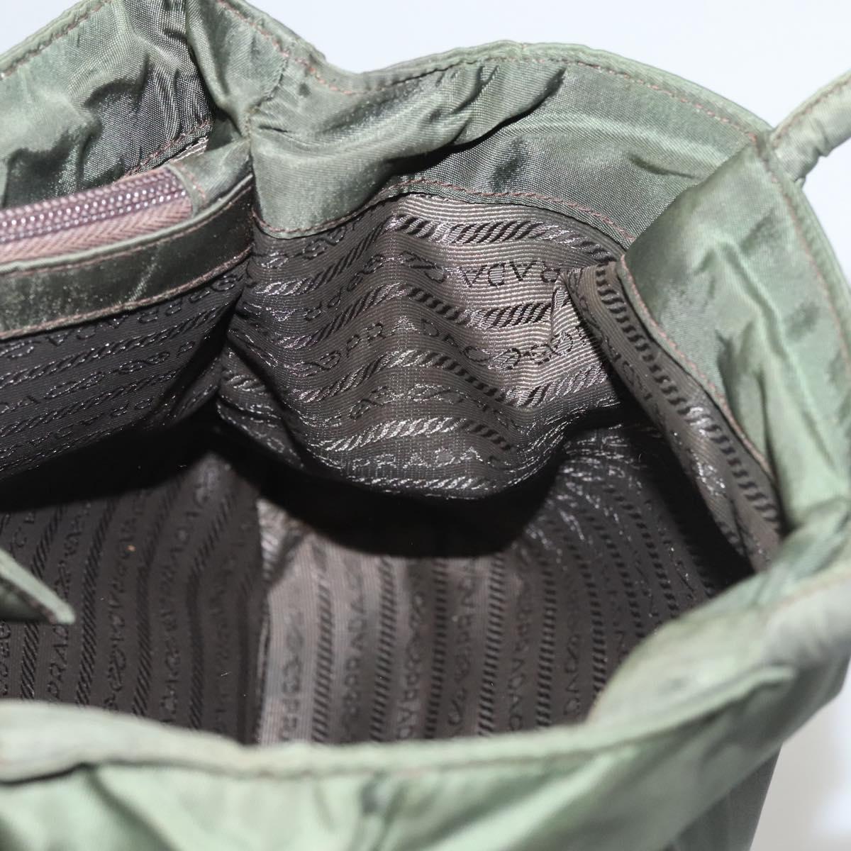 PRADA Hand Bag Nylon Khaki Silver Auth bs25012