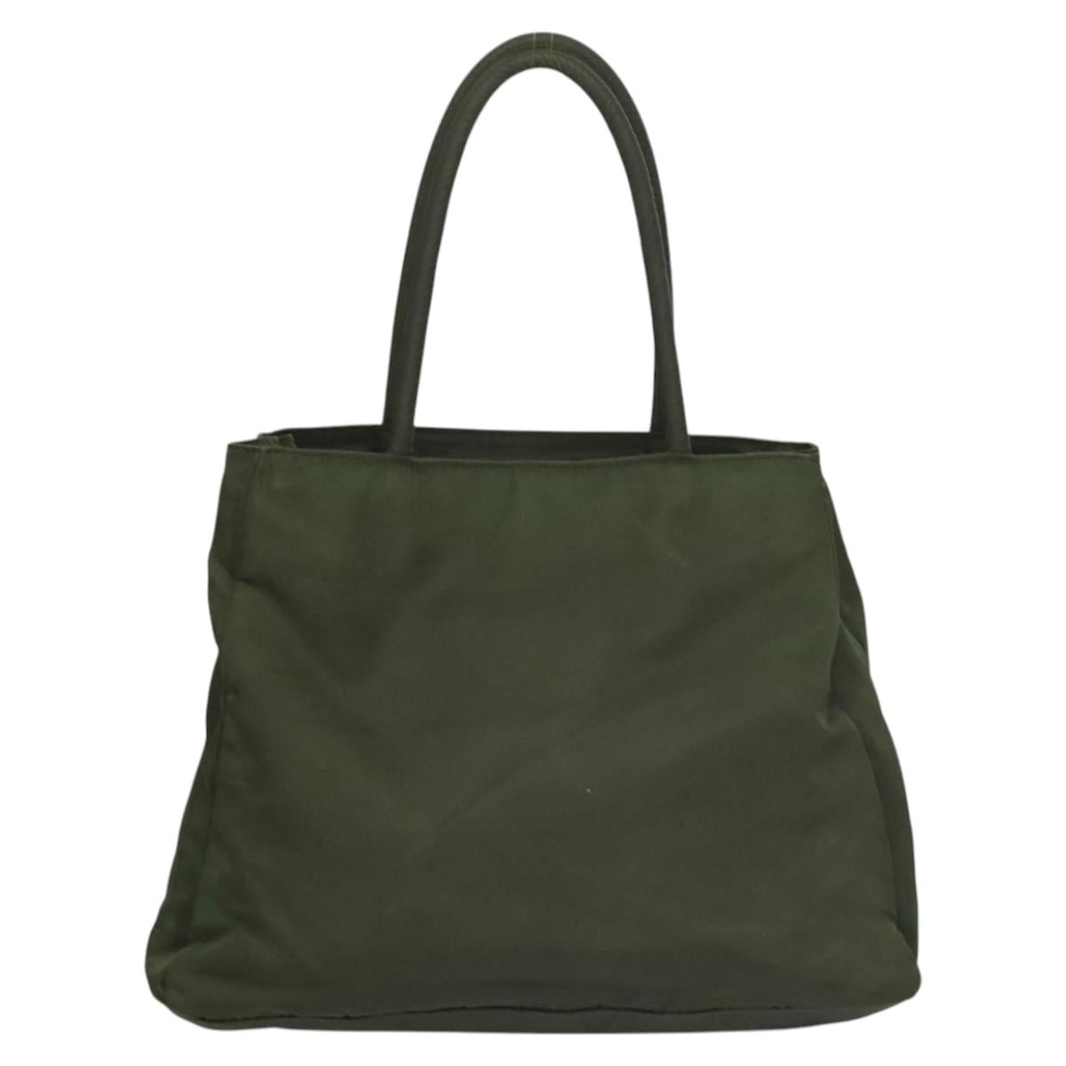 PRADA Hand Bag Nylon Khaki Silver Auth bs25012